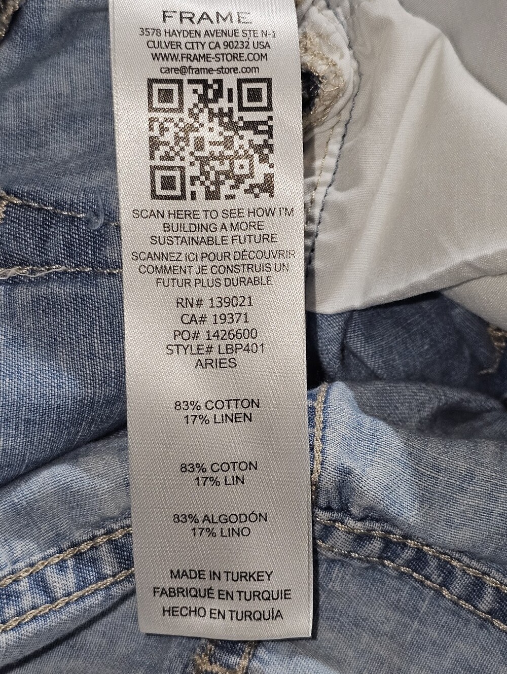 Frame Le Baggy Palazzo High-Rise Wide-Leg Recycled Cotton-Blend Denim Jeans Sz28 - Picture 13 of 13
